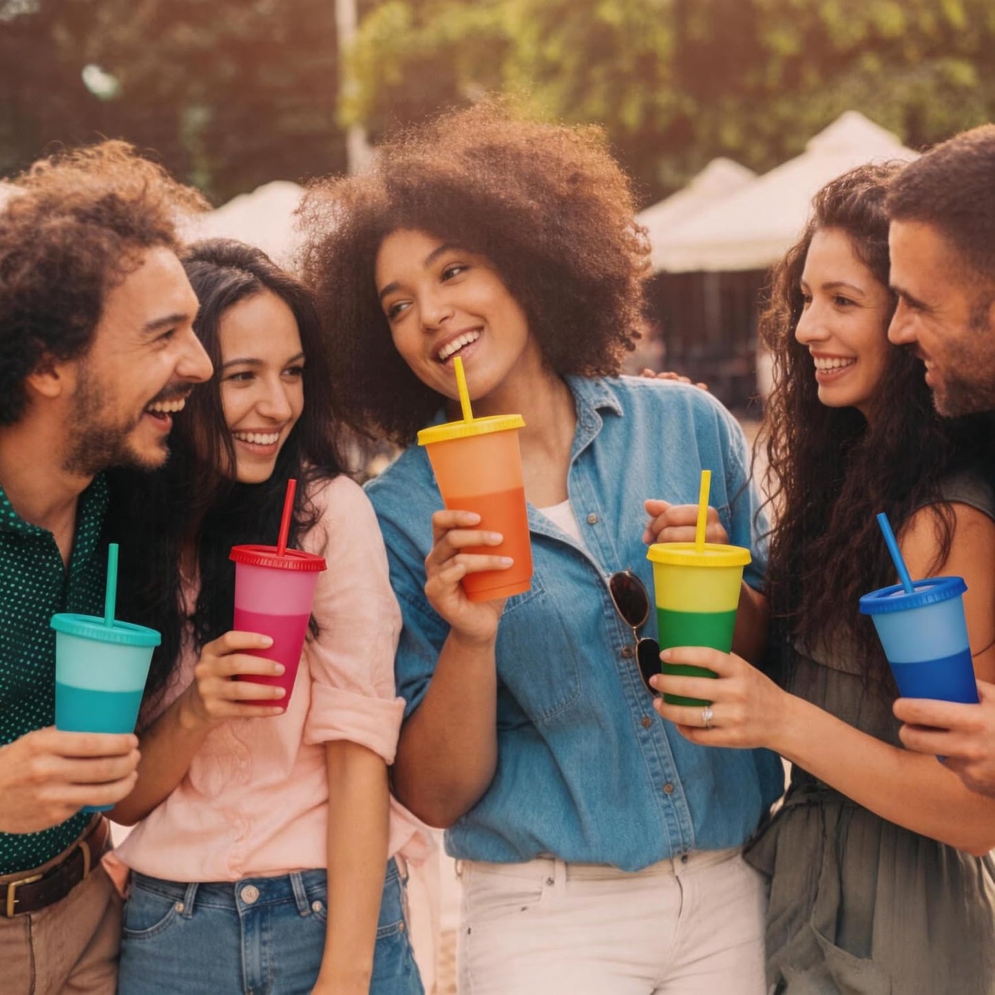 Color Changing Cups, 5 Pack 24oz Plastic Tumblers, Reusable Iced Coffee & Smoothie Cups with Lids and Straws for Parties and Travel (5 Changing, 5 Packs)