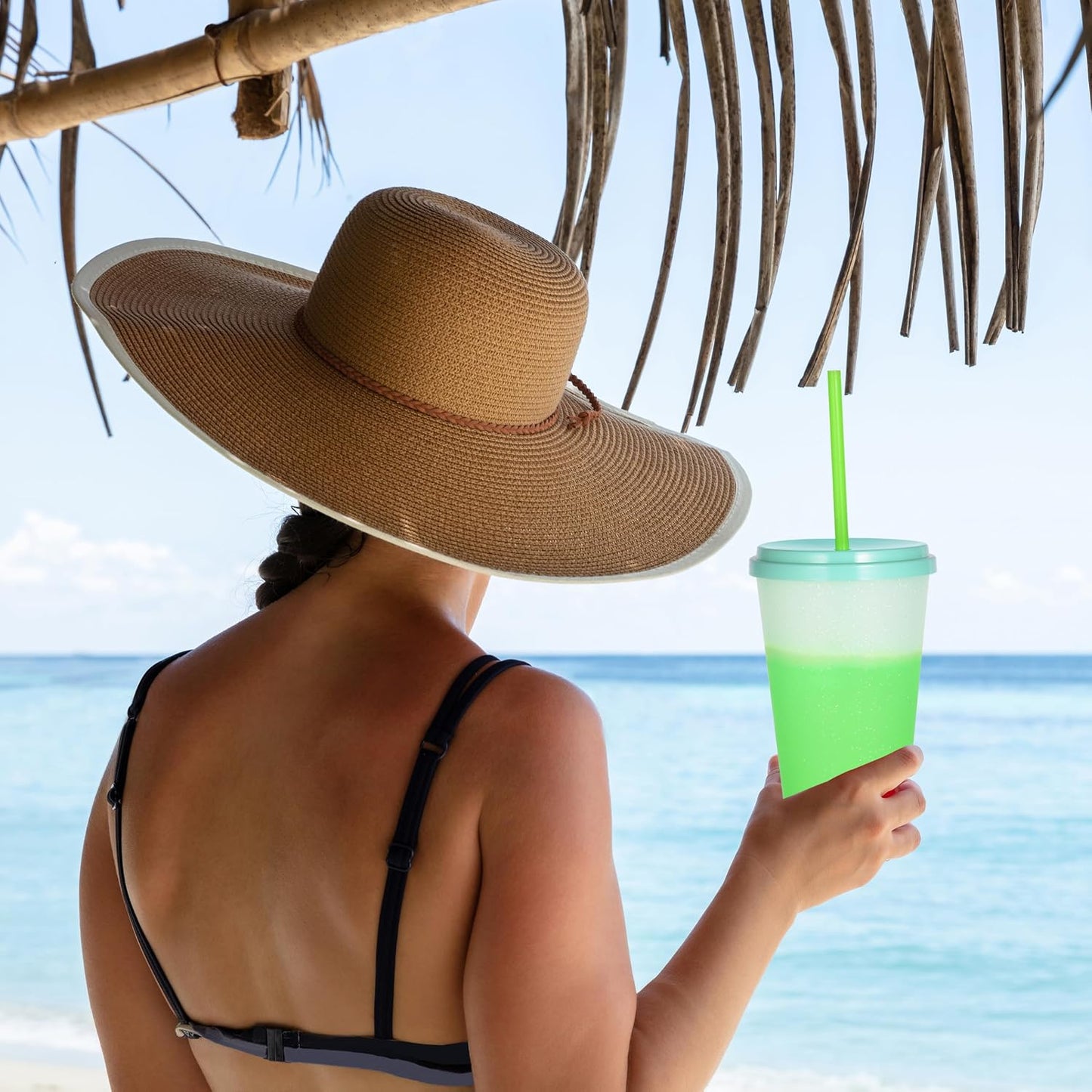 Color Changing Cups, 5 Pack 24oz Plastic Tumblers, Reusable Iced Coffee & Smoothie Cups with Lids and Straws for Parties and Travel (5 Changing, 5 Packs)