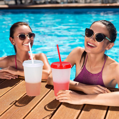 Color Changing Cups, 5 Pack 24oz Plastic Tumblers, Reusable Iced Coffee & Smoothie Cups with Lids and Straws for Parties and Travel (5 Changing, 5 Packs)