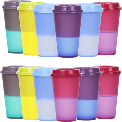 Color Changing Cups, 5 Pack 24oz Plastic Tumblers, Reusable Iced Coffee & Smoothie Cups with Lids and Straws for Parties and Travel (5 Changing, 5 Packs)
