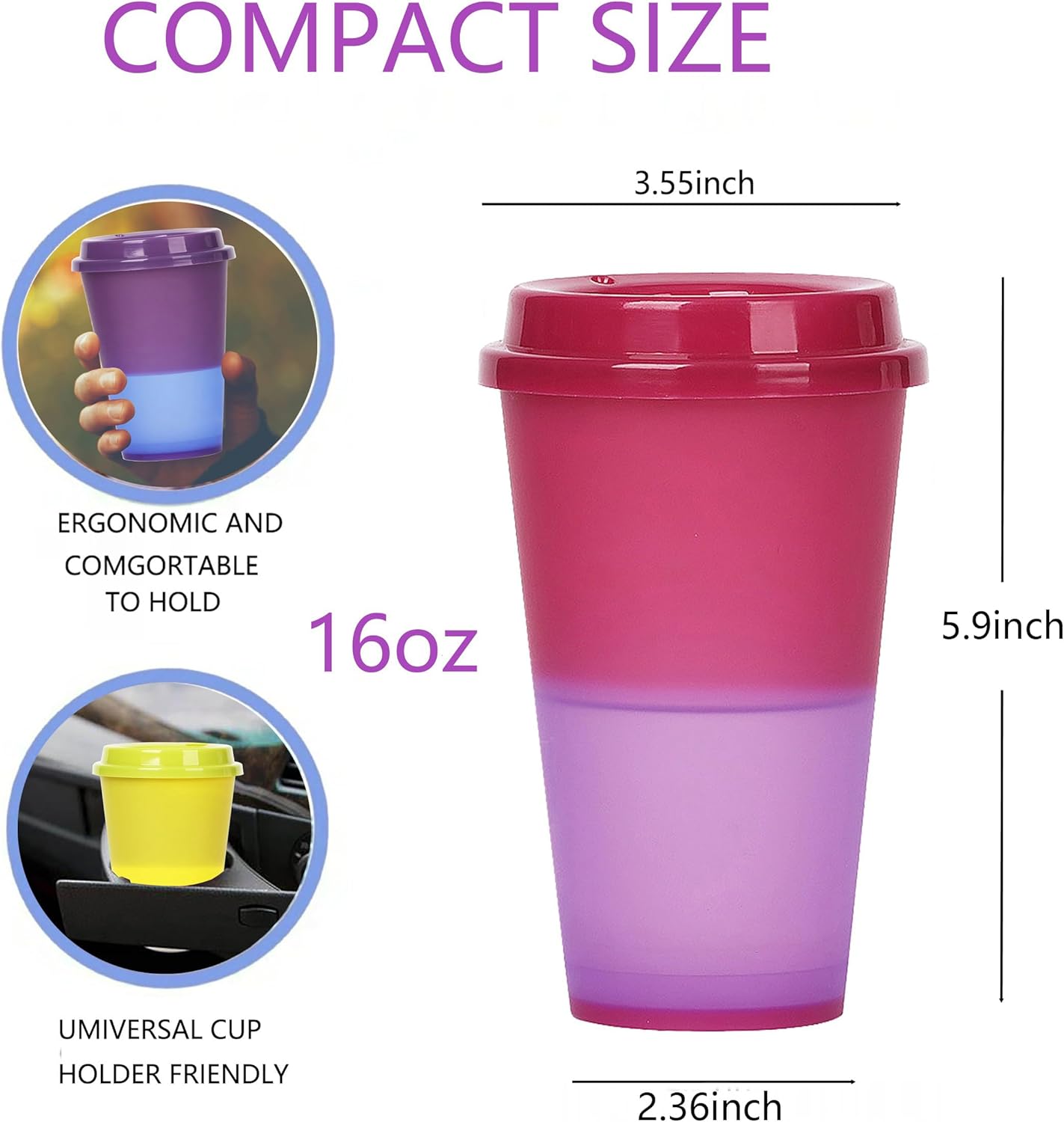 Color Changing Cups, 5 Pack 24oz Plastic Tumblers, Reusable Iced Coffee & Smoothie Cups with Lids and Straws for Parties and Travel (5 Changing, 5 Packs)