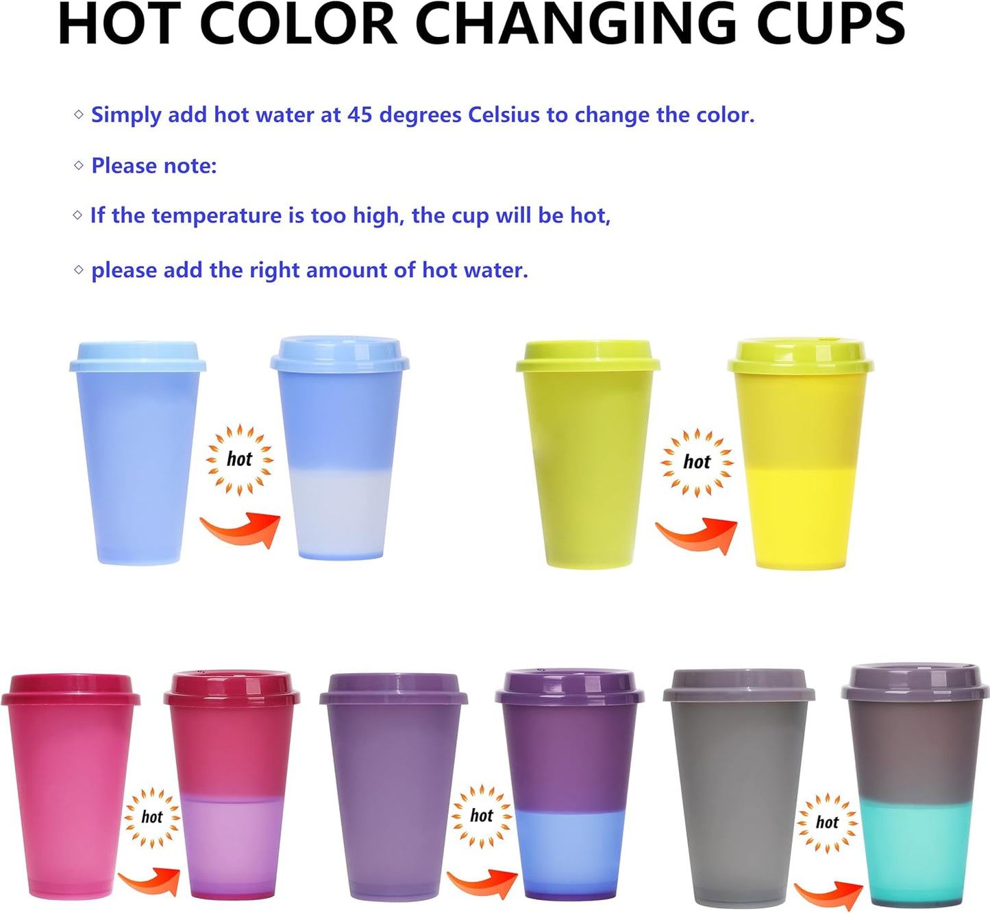 Color Changing Cups, 5 Pack 24oz Plastic Tumblers, Reusable Iced Coffee & Smoothie Cups with Lids and Straws for Parties and Travel (5 Changing, 5 Packs)