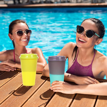 Color Changing Cups, 5 Pack 24oz Plastic Tumblers, Reusable Iced Coffee & Smoothie Cups with Lids and Straws for Parties and Travel (5 Changing, 5 Packs)