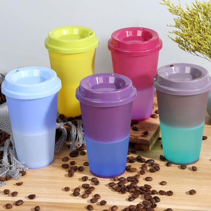 Color Changing Cups, 5 Pack 24oz Plastic Tumblers, Reusable Iced Coffee & Smoothie Cups with Lids and Straws for Parties and Travel (5 Changing, 5 Packs)