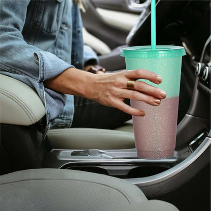 Color Changing Cups, 5 Pack 24oz Plastic Tumblers, Reusable Iced Coffee & Smoothie Cups with Lids and Straws for Parties and Travel (5 Changing, 5 Packs)