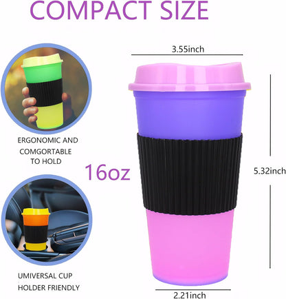 Color Changing Cups, 5 Pack 24oz Plastic Tumblers, Reusable Iced Coffee & Smoothie Cups with Lids and Straws for Parties and Travel (5 Changing, 5 Packs)