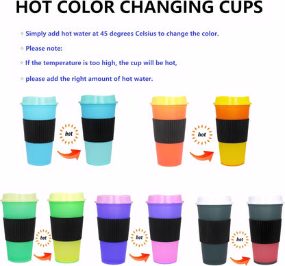 Color Changing Cups, 5 Pack 24oz Plastic Tumblers, Reusable Iced Coffee & Smoothie Cups with Lids and Straws for Parties and Travel (5 Changing, 5 Packs)