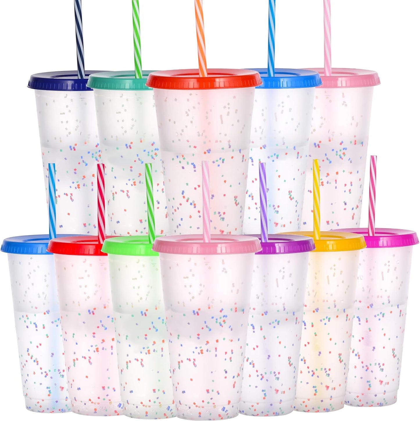 Color Changing Cups, 5 Pack 24oz Plastic Tumblers, Reusable Iced Coffee & Smoothie Cups with Lids and Straws for Parties and Travel (5 Changing, 5 Packs)