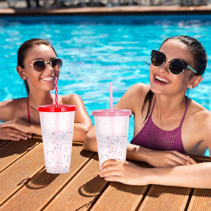 Color Changing Cups, 5 Pack 24oz Plastic Tumblers, Reusable Iced Coffee & Smoothie Cups with Lids and Straws for Parties and Travel (5 Changing, 5 Packs)