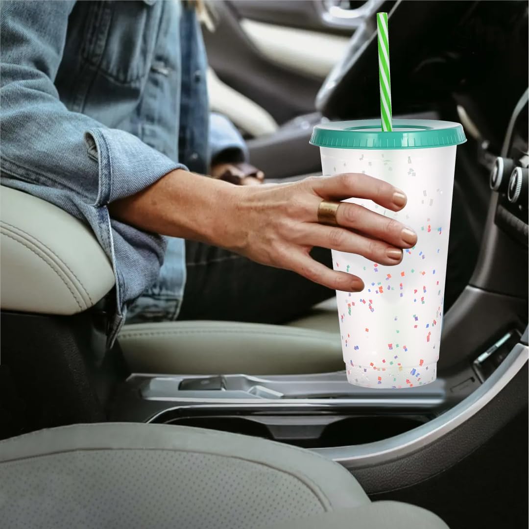 Color Changing Cups, 5 Pack 24oz Plastic Tumblers, Reusable Iced Coffee & Smoothie Cups with Lids and Straws for Parties and Travel (5 Changing, 5 Packs)