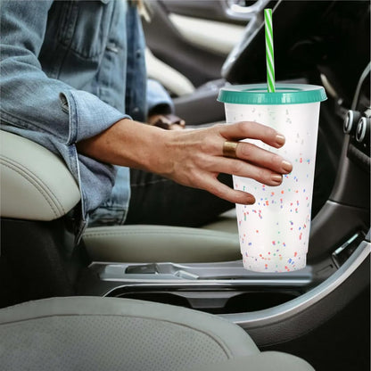 Color Changing Cups, 5 Pack 24oz Plastic Tumblers, Reusable Iced Coffee & Smoothie Cups with Lids and Straws for Parties and Travel (5 Changing, 5 Packs)