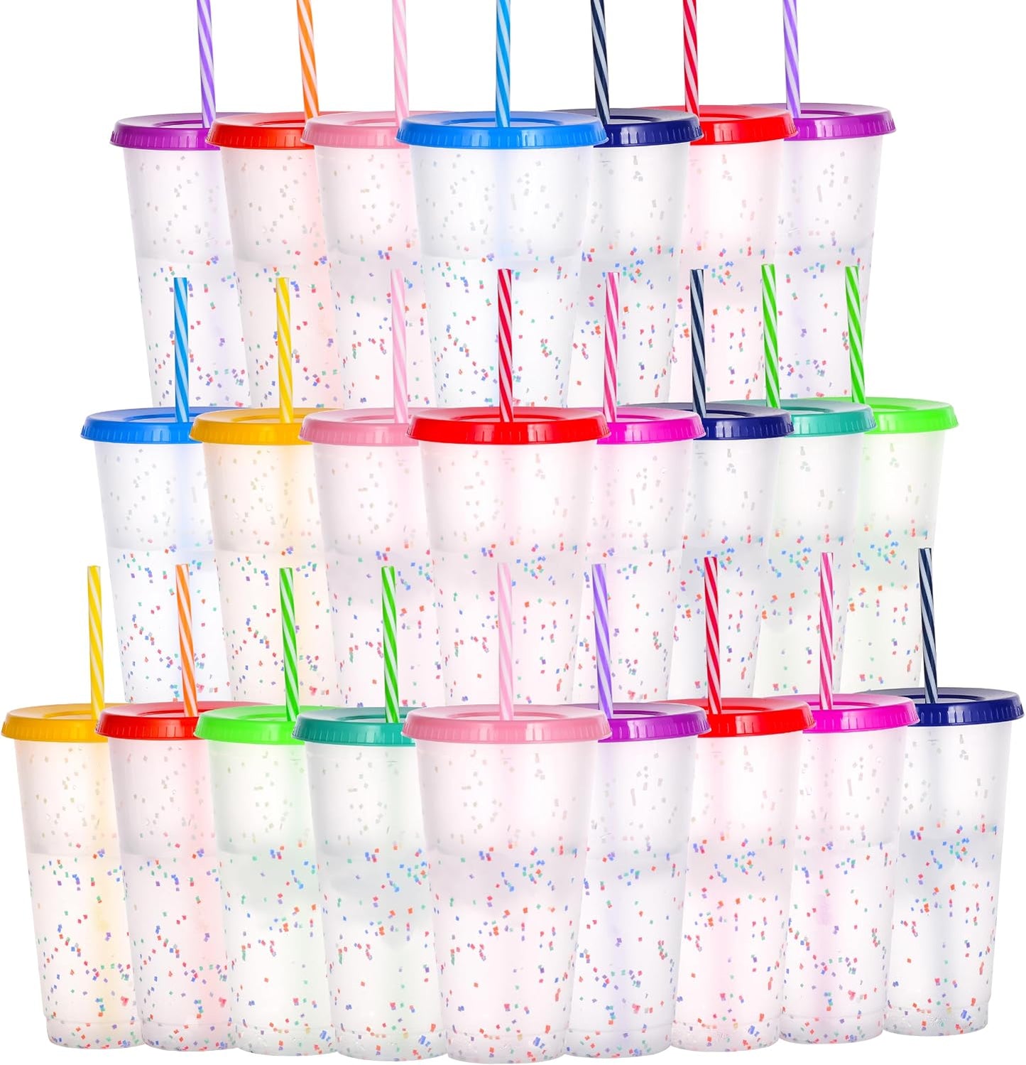 Color Changing Cups, 5 Pack 24oz Plastic Tumblers, Reusable Iced Coffee & Smoothie Cups with Lids and Straws for Parties and Travel (5 Changing, 5 Packs)