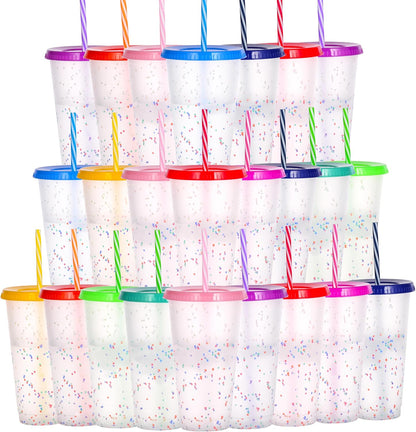 Color Changing Cups, 5 Pack 24oz Plastic Tumblers, Reusable Iced Coffee & Smoothie Cups with Lids and Straws for Parties and Travel (5 Changing, 5 Packs)