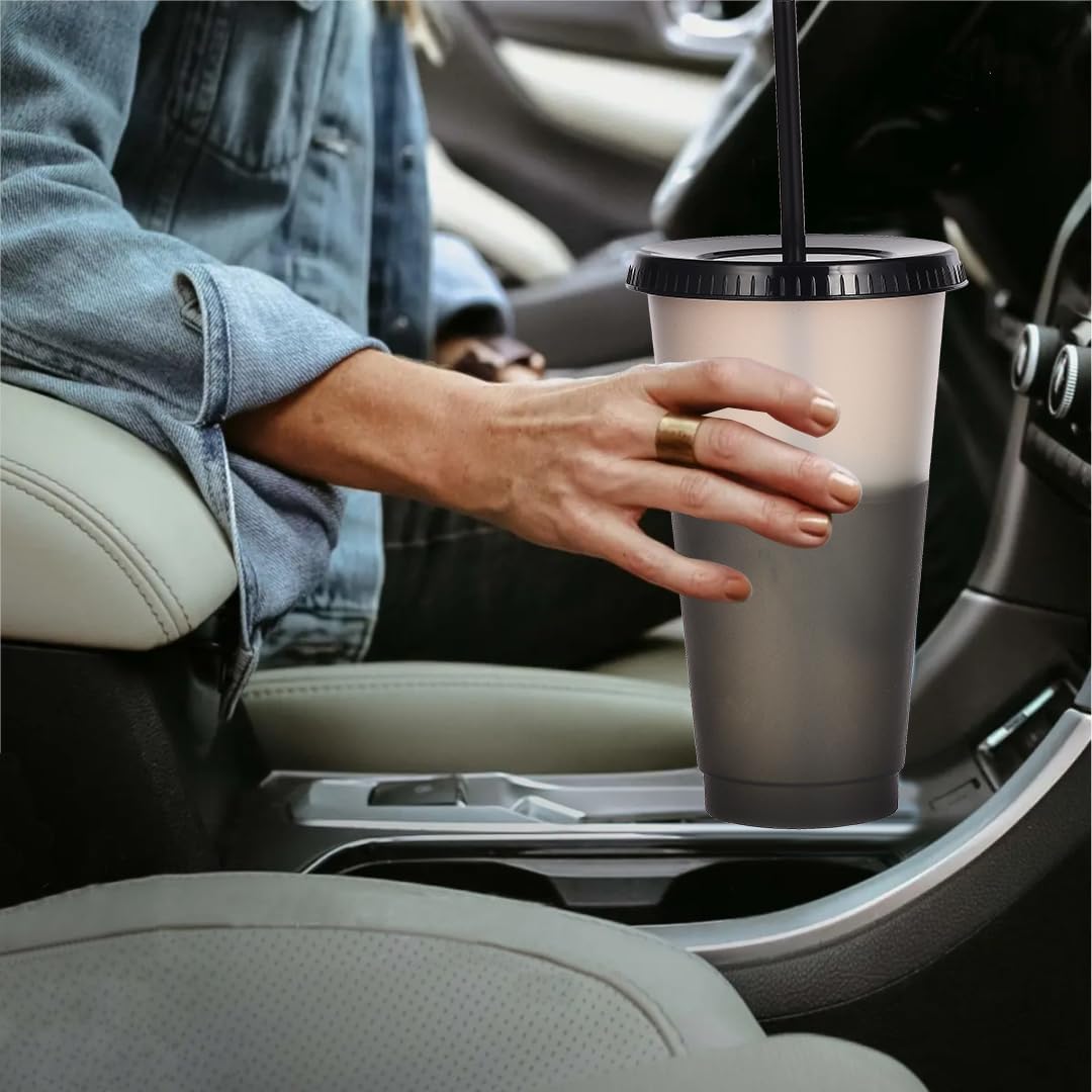 Color Changing Cups, 5 Pack 24oz Plastic Tumblers, Reusable Iced Coffee & Smoothie Cups with Lids and Straws for Parties and Travel (5 Changing, 5 Packs)