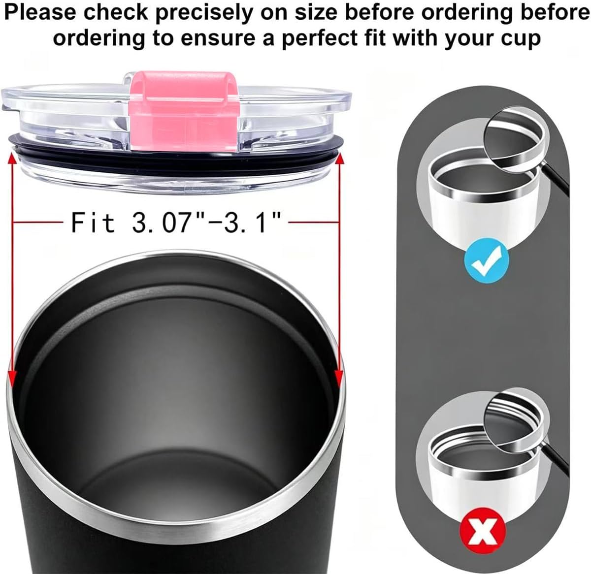 4 Pack 20 oz Tumbler Lids for YETI and More Tumblers,Cup,Travel Coffee Mug Spill Proof Splash Resistant Silicone Sliding Covers(Black)