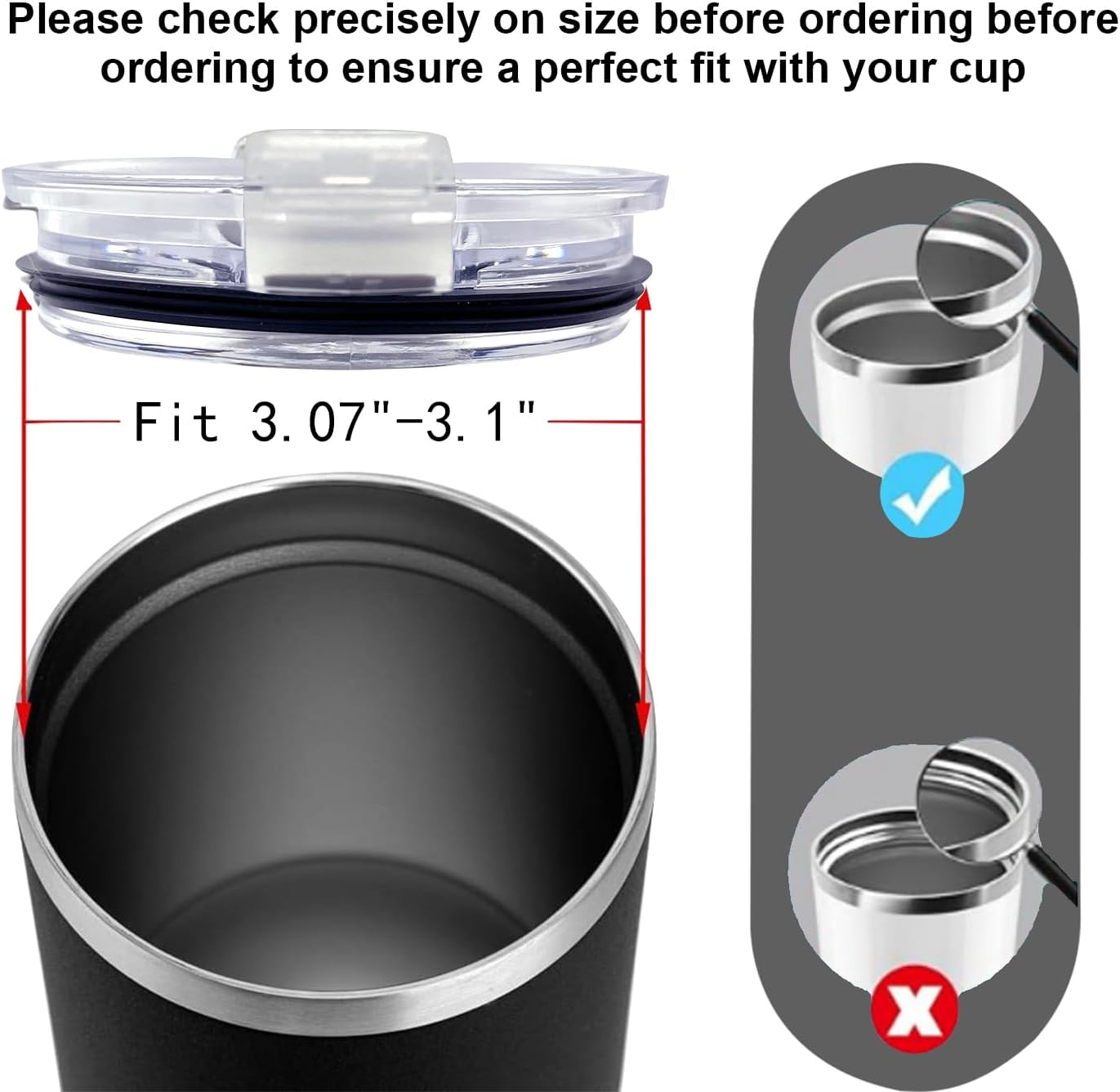 4 Pack 20 oz Tumbler Lids for YETI and More Tumblers,Cup,Travel Coffee Mug Spill Proof Splash Resistant Silicone Sliding Covers(Black)