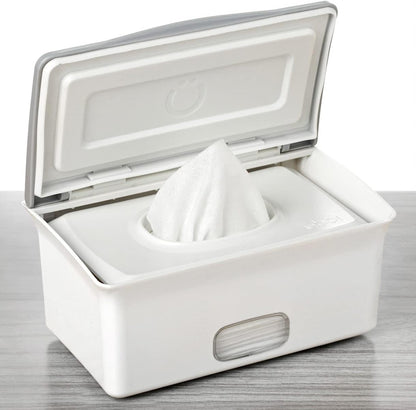Baby Wipes Dispenser | Baby Wipes Case | Baby Wipes Holder with Weighted Plate, Keeps Wipes Fresh and Non-Slip Rubber Feet, White