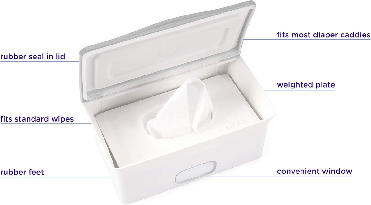 Baby Wipes Dispenser | Baby Wipes Case | Baby Wipes Holder with Weighted Plate, Keeps Wipes Fresh and Non-Slip Rubber Feet, White