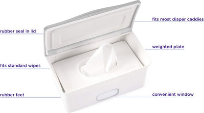 Baby Wipes Dispenser | Baby Wipes Case | Baby Wipes Holder with Weighted Plate, Keeps Wipes Fresh and Non-Slip Rubber Feet, White