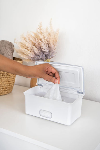 Baby Wipes Dispenser | Baby Wipes Case | Baby Wipes Holder with Weighted Plate, Keeps Wipes Fresh and Non-Slip Rubber Feet, White
