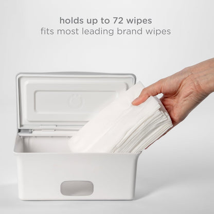 Baby Wipes Dispenser | Baby Wipes Case | Baby Wipes Holder with Weighted Plate, Keeps Wipes Fresh and Non-Slip Rubber Feet, White