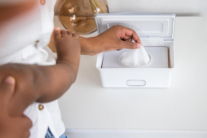 Baby Wipes Dispenser | Baby Wipes Case | Baby Wipes Holder with Weighted Plate, Keeps Wipes Fresh and Non-Slip Rubber Feet, White