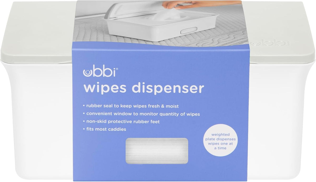Baby Wipes Dispenser | Baby Wipes Case | Baby Wipes Holder with Weighted Plate, Keeps Wipes Fresh and Non-Slip Rubber Feet, White