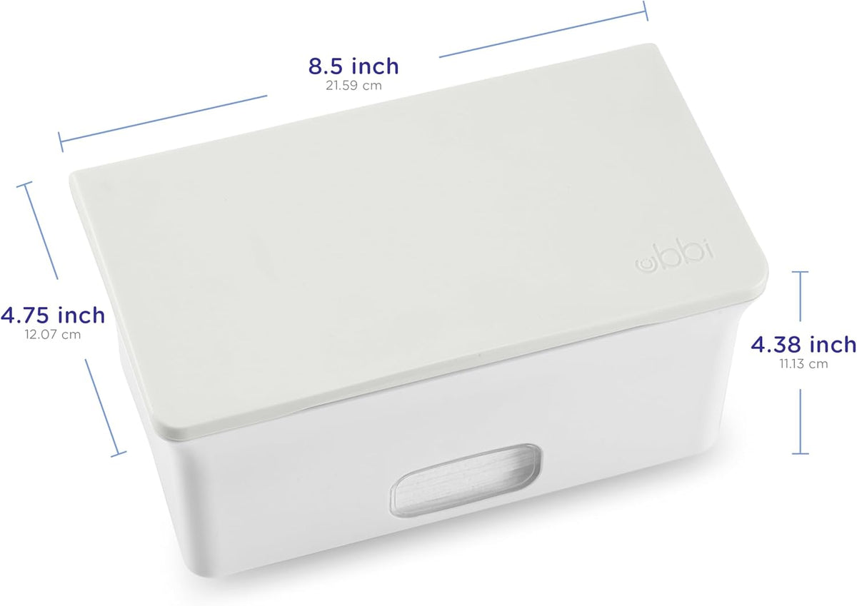 Baby Wipes Dispenser | Baby Wipes Case | Baby Wipes Holder with Weighted Plate, Keeps Wipes Fresh and Non-Slip Rubber Feet, White