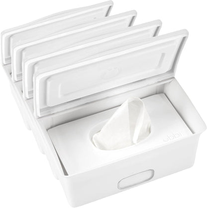 Baby Wipes Dispenser | Baby Wipes Case | Baby Wipes Holder with Weighted Plate, Keeps Wipes Fresh and Non-Slip Rubber Feet, White
