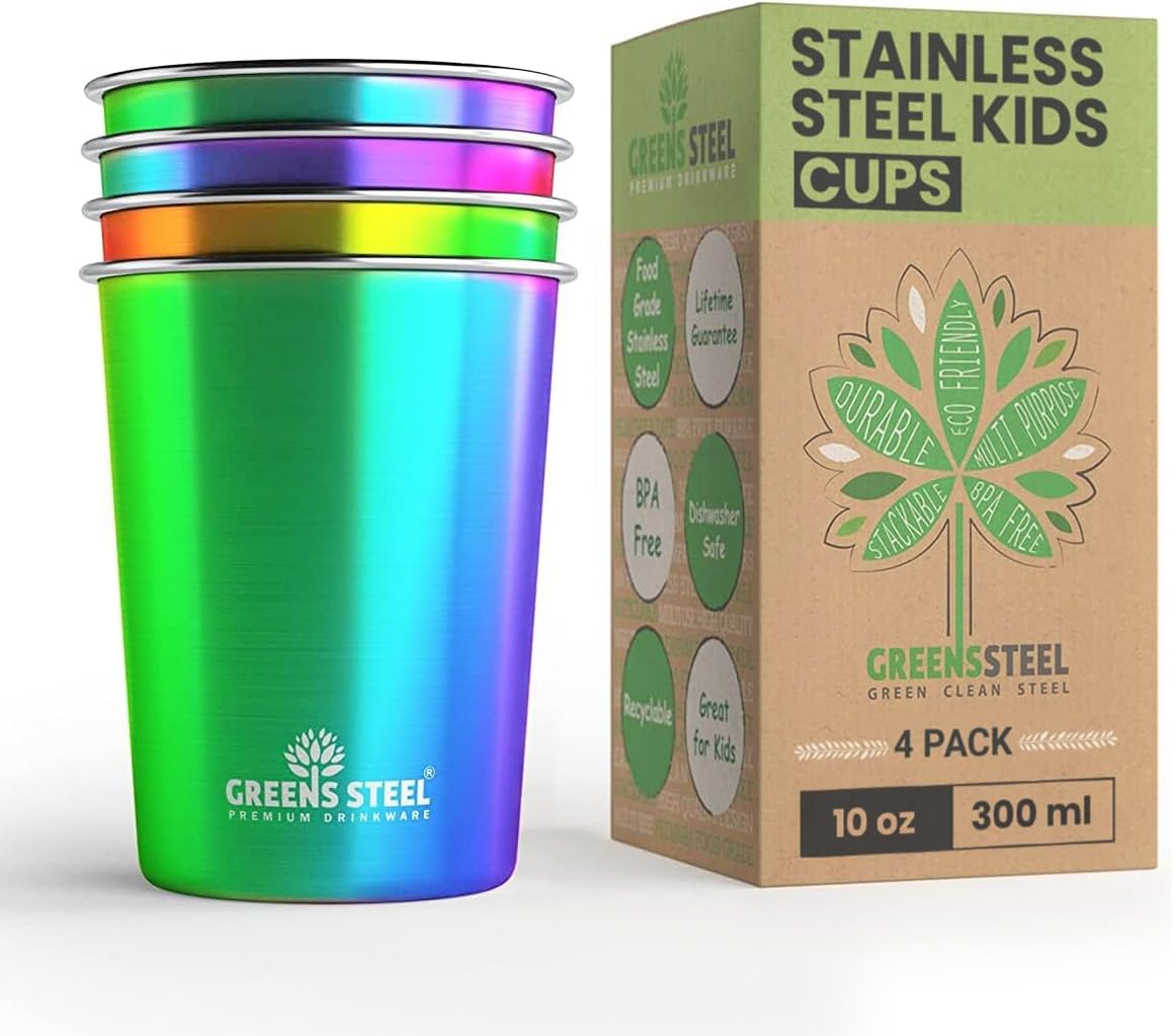 Stainless Steel Cups 10oz Tumbler (4 Pack) - Premium Metal Drinking Glasses | Stackable Durable Cup (10 oz)