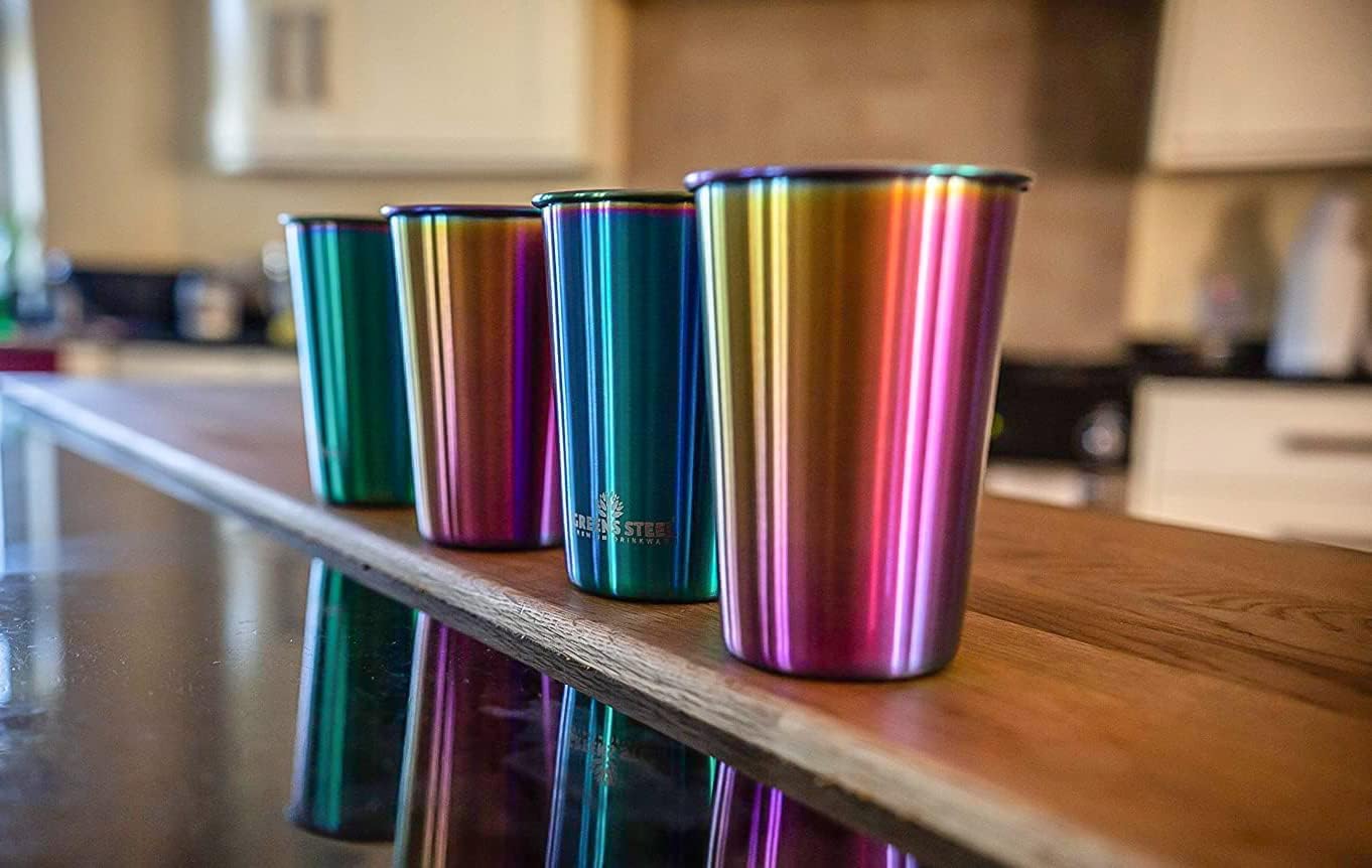 Stainless Steel Cups 10oz Tumbler (4 Pack) - Premium Metal Drinking Glasses | Stackable Durable Cup (10 oz)