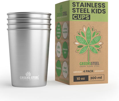 Stainless Steel Cups 10oz Tumbler (4 Pack) - Premium Metal Drinking Glasses | Stackable Durable Cup (10 oz)