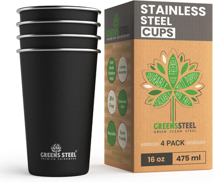 Stainless Steel Cups 10oz Tumbler (4 Pack) - Premium Metal Drinking Glasses | Stackable Durable Cup (10 oz)