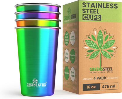 Stainless Steel Cups 10oz Tumbler (4 Pack) - Premium Metal Drinking Glasses | Stackable Durable Cup (10 oz)