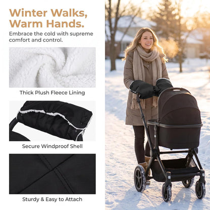 2pcs Winter Stroller Gloves, Warm Thick Windproof Universal Cover
