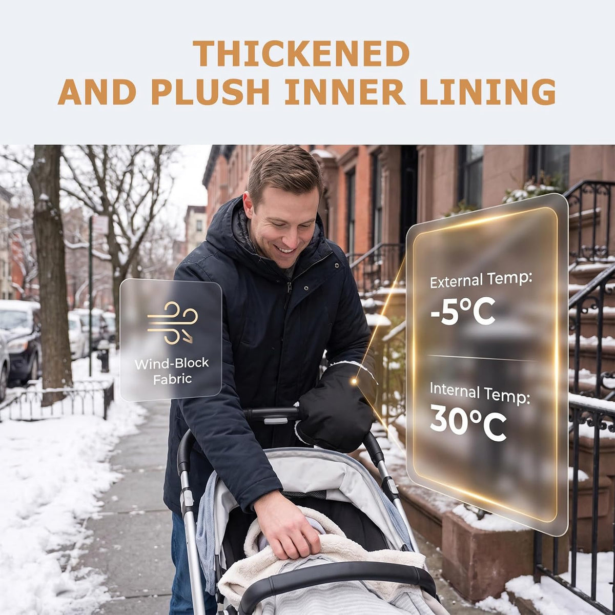 2pcs Winter Stroller Gloves, Warm Thick Windproof Universal Cover