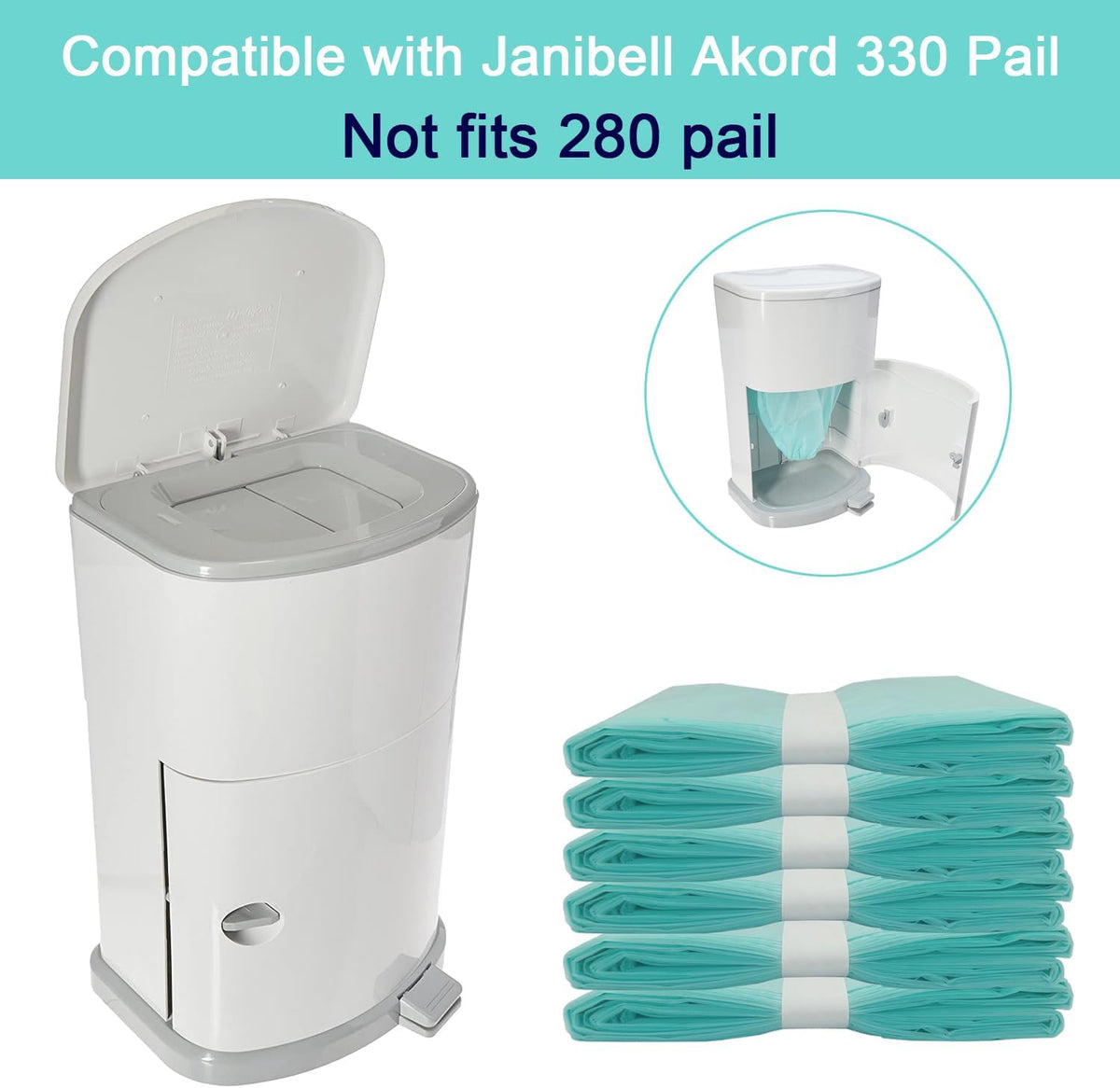 6 Pack Diaper Disposal Liner Refills Compatible with Janibell Akord 330 Slim Adult Diaper Disposal System(NOT Compatible with 280 Pails)