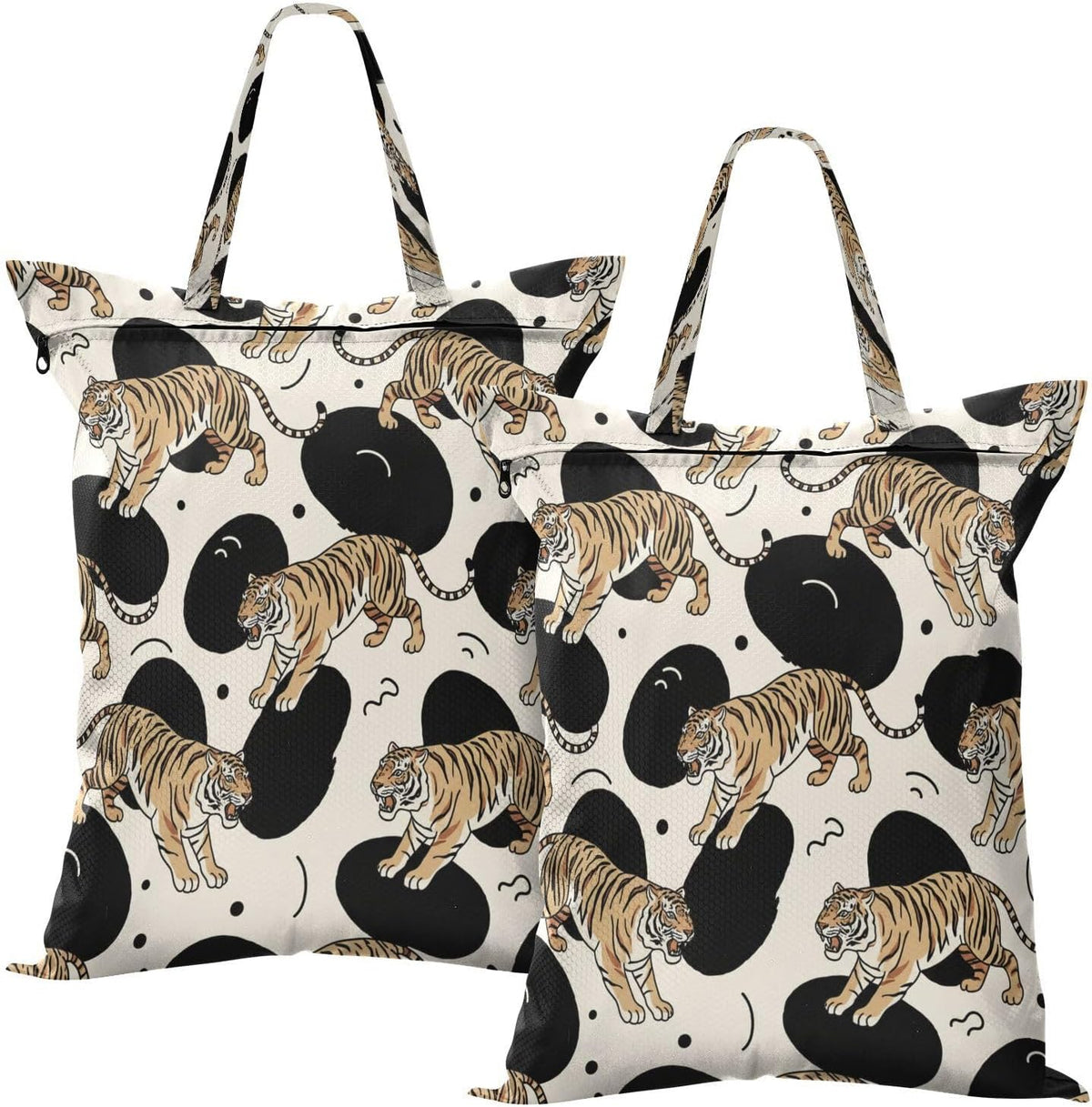 Tigers White Waterproof Travel Laundry Bag Reusable Pack of 2