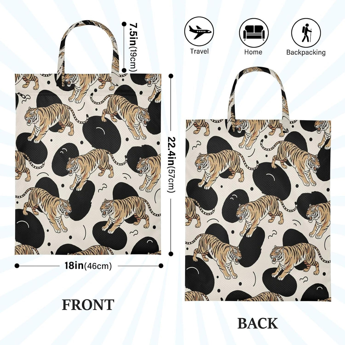 Tigers White Waterproof Travel Laundry Bag Reusable Pack of 2