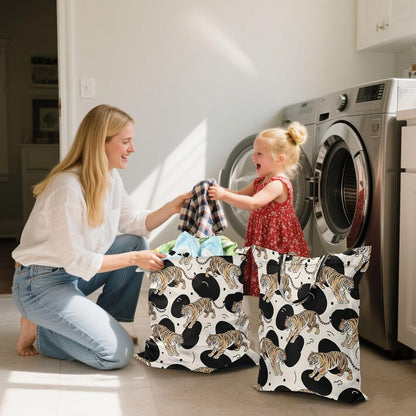 Tigers White Waterproof Travel Laundry Bag Reusable Pack of 2