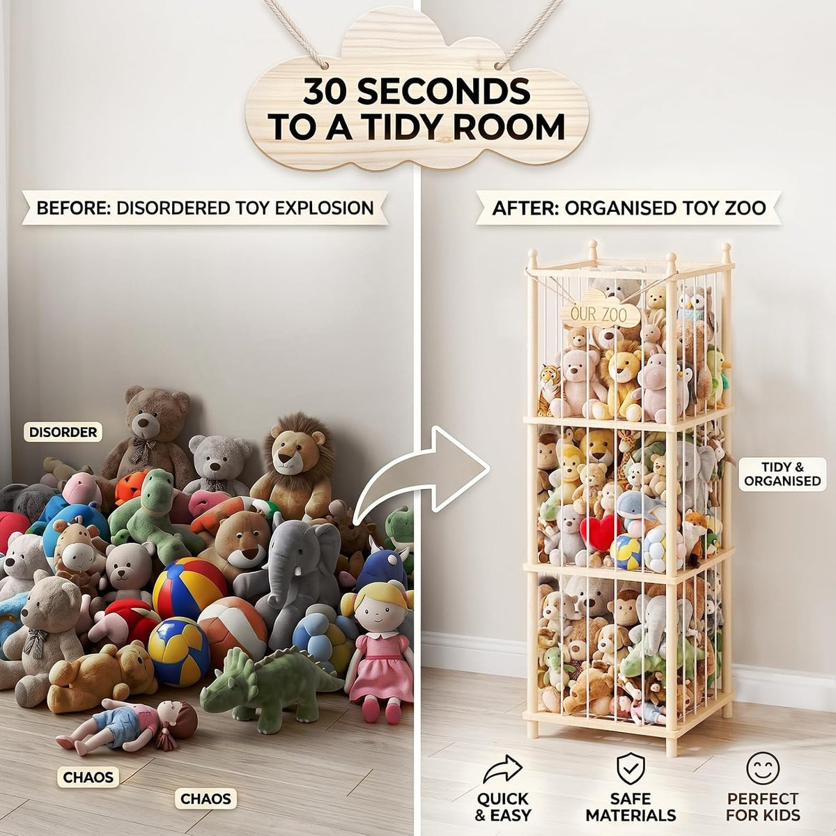 Stuffed Animal Storage, 54" Toy Organizer Tower, Anti-Tip Design