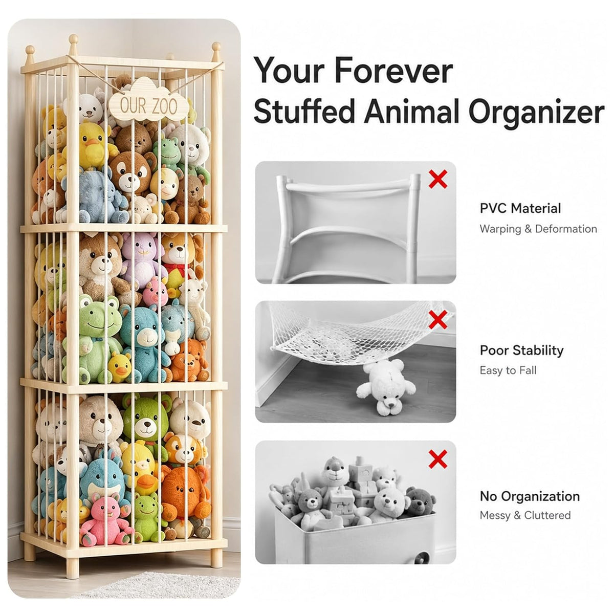 Stuffed Animal Storage, 54" Toy Organizer Tower, Anti-Tip Design