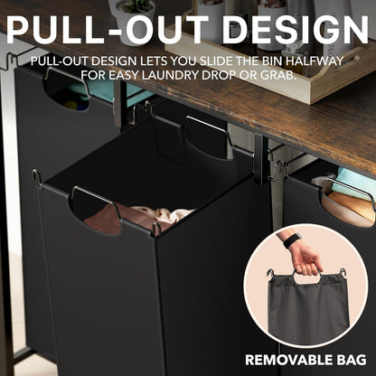 3-Section Laundry Sorter w/Tabletop Shelf, Rustic Brown