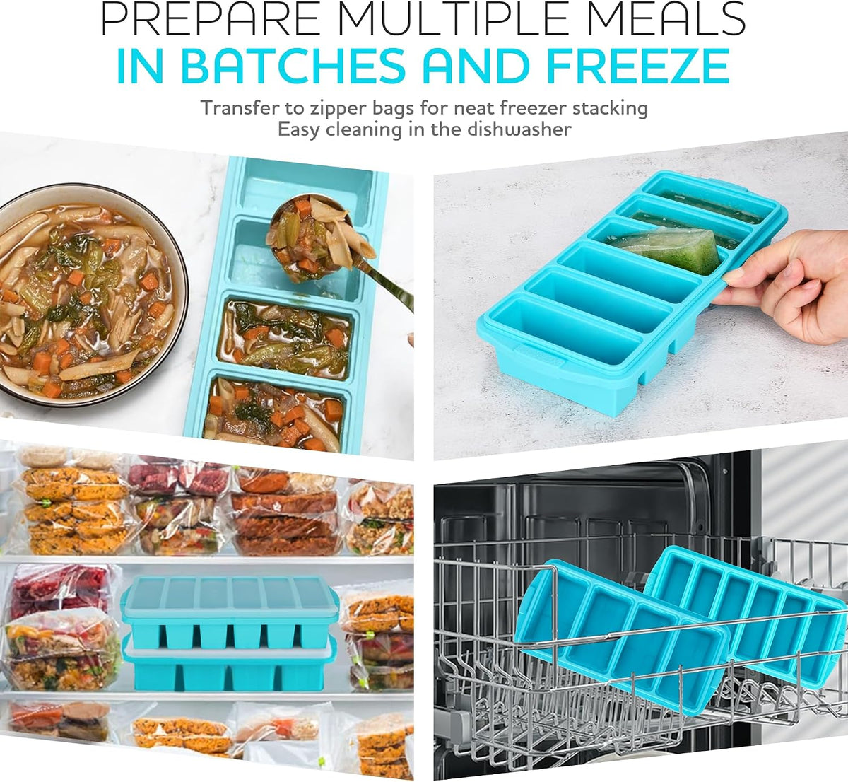 Silicone Freezer Tray With Lid-Soup Freezer Container molds-Large Ice Cube Tray Set Makes 1-Cup & 1/2-Cup portions cubes Perfect for preparing meals in different portion sizes Oven & Dishwasher -Safe