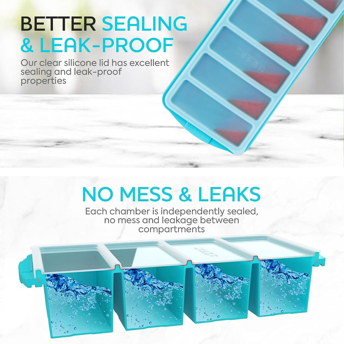 Silicone Freezer Tray With Lid-Soup Freezer Container molds-Large Ice Cube Tray Set Makes 1-Cup & 1/2-Cup portions cubes Perfect for preparing meals in different portion sizes Oven & Dishwasher -Safe