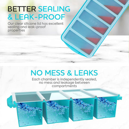 Silicone Freezer Tray With Lid-Soup Freezer Container molds-Large Ice Cube Tray Set Makes 1-Cup & 1/2-Cup portions cubes Perfect for preparing meals in different portion sizes Oven & Dishwasher -Safe