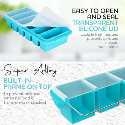 Silicone Freezer Tray With Lid-Soup Freezer Container molds-Large Ice Cube Tray Set Makes 1-Cup & 1/2-Cup portions cubes Perfect for preparing meals in different portion sizes Oven & Dishwasher -Safe