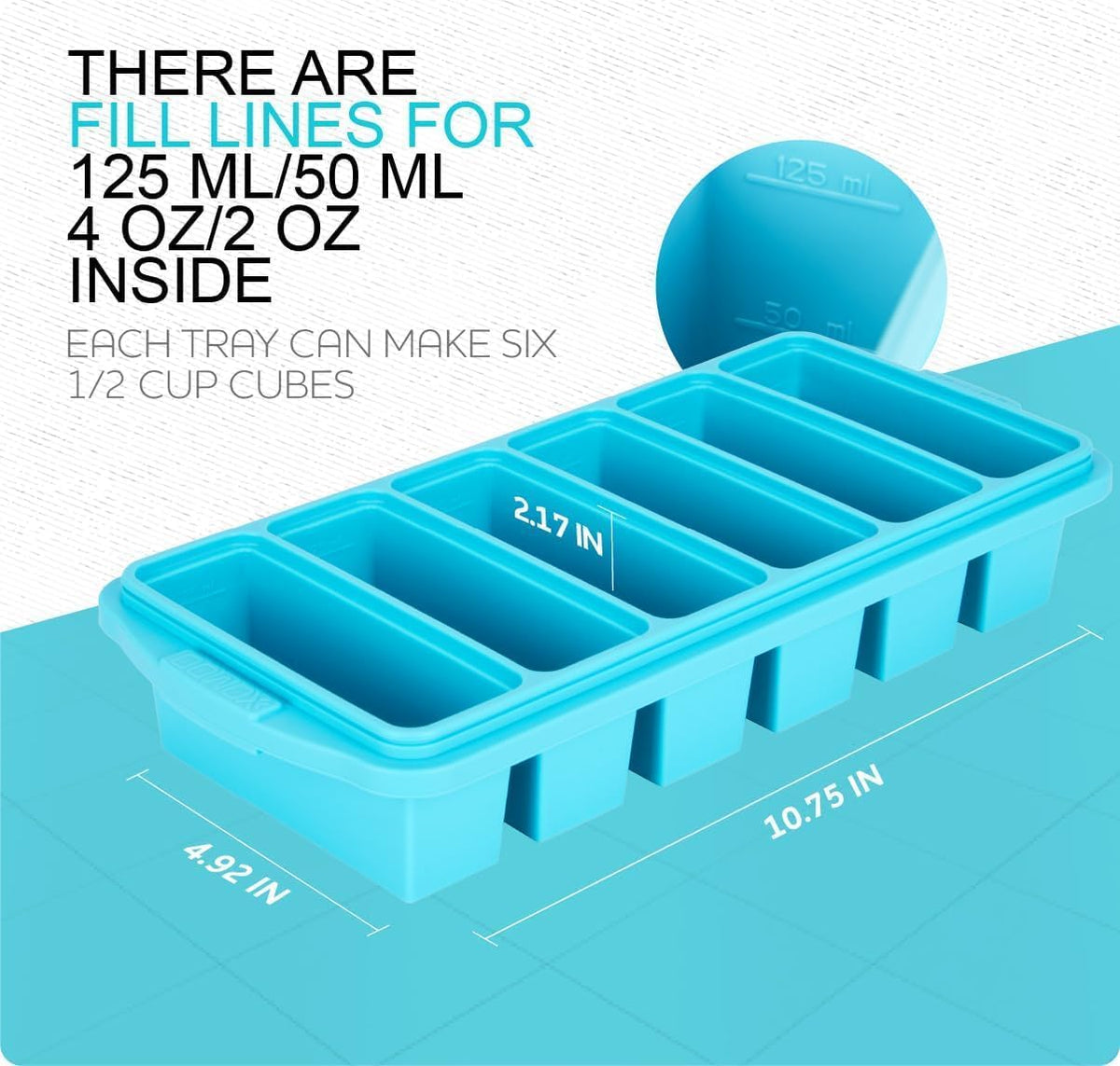 Silicone Freezer Tray With Lid-Soup Freezer Container molds-Large Ice Cube Tray Set Makes 1-Cup & 1/2-Cup portions cubes Perfect for preparing meals in different portion sizes Oven & Dishwasher -Safe