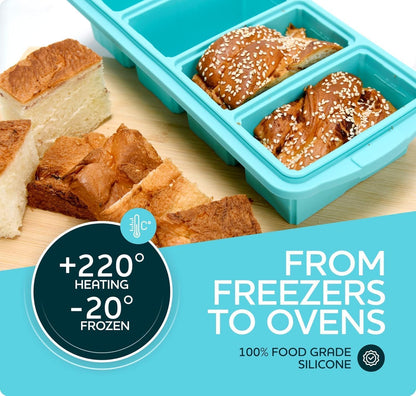 Silicone Freezer Tray With Lid-Soup Freezer Container molds-Large Ice Cube Tray Set Makes 1-Cup & 1/2-Cup portions cubes Perfect for preparing meals in different portion sizes Oven & Dishwasher -Safe