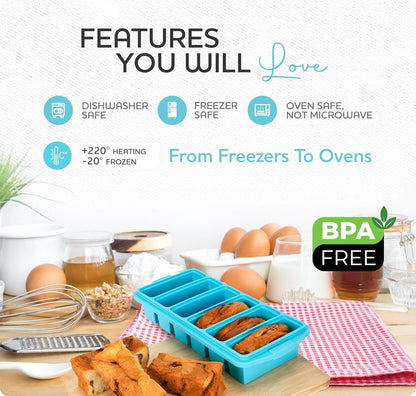 Silicone Freezer Tray With Lid-Soup Freezer Container molds-Large Ice Cube Tray Set Makes 1-Cup & 1/2-Cup portions cubes Perfect for preparing meals in different portion sizes Oven & Dishwasher -Safe